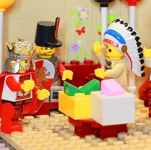 Lego people at a birthday party